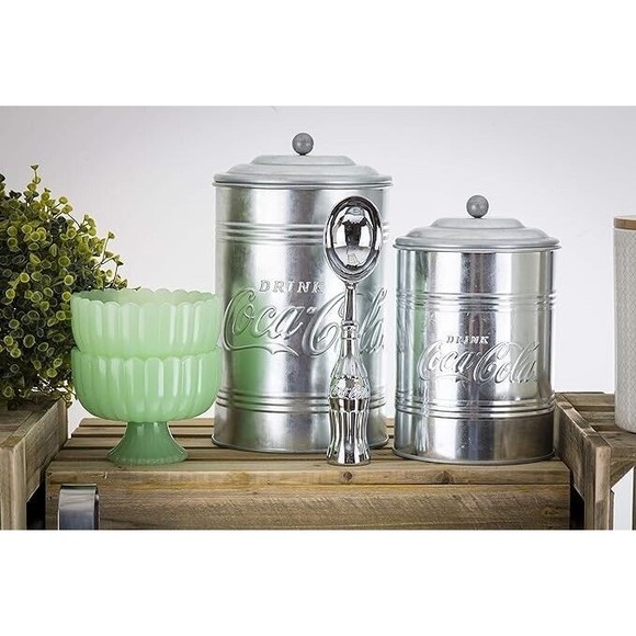 Retro Metal Coca-Cola Logo Tin Steel Canisters Kitchen Storage VTG Style 2pc Set - Picture 2 of 15